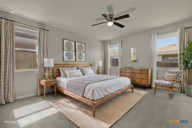 bedroom featuring carpet flooring and ceiling fan