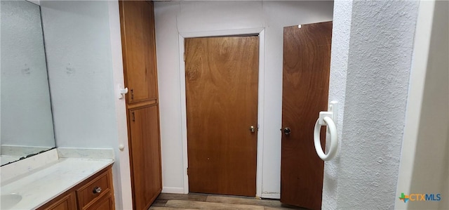 3605 Oaklawn St, Victoria, TX 77901 - bathroom featuring wood finished floors and vanity