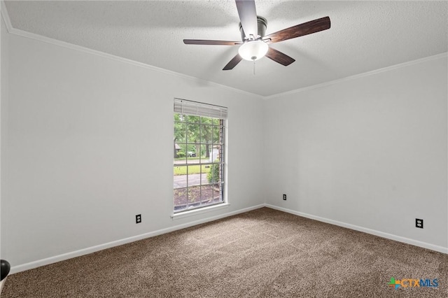 4101 Briar Cliff Rd, Temple, TX 76502 - unfurnished room featuring ceiling fan, carpet floors, a textured ceiling, and crown molding