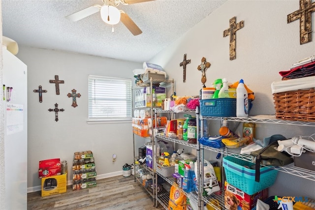 storage featuring ceiling fan