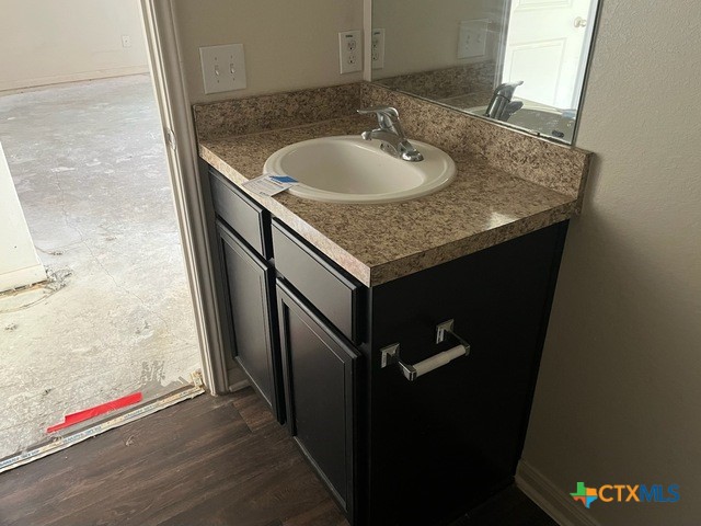 1421 Breanna Ln, Kyle, TX 78640 - bathroom with vanity and wood finished floors