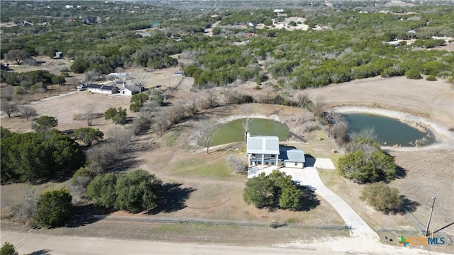 aerial view featuring a water view