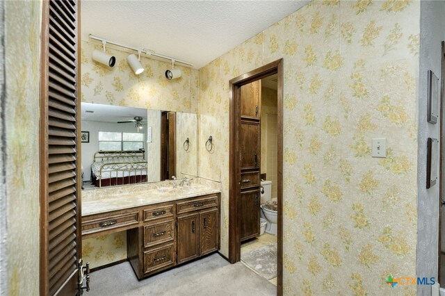 1104 Saint Williams Ave, Round Rock, TX 78681 - bathroom with toilet, track lighting, vanity, ensuite bathroom, and a textured ceiling