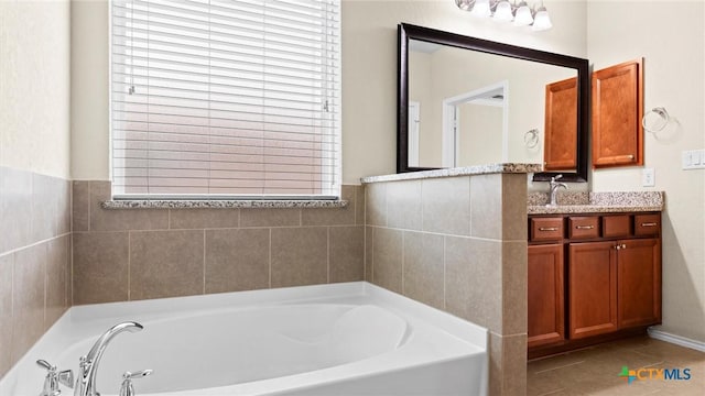 647 Ridgeglen Dr, New Braunfels, TX 78130 - bathroom featuring a bath, vanity, and tile patterned flooring