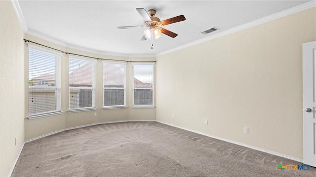 647 Ridgeglen Dr, New Braunfels, TX 78130 - carpeted empty room with crown molding, a ceiling fan, and baseboards