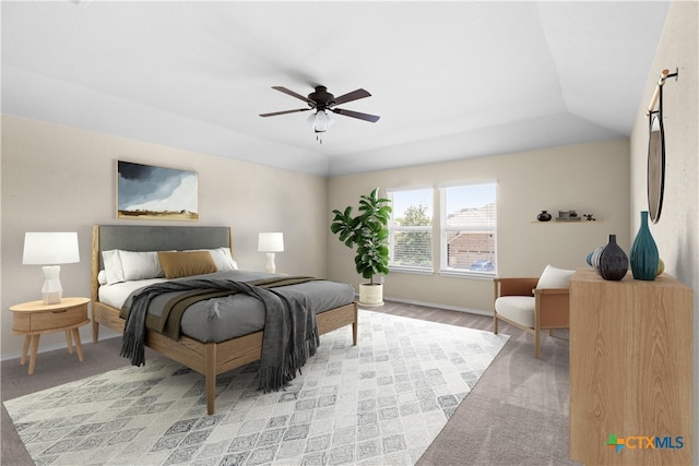 647 Ridgeglen Dr, New Braunfels, TX 78130 - bedroom featuring baseboards, light colored carpet, and a ceiling fan