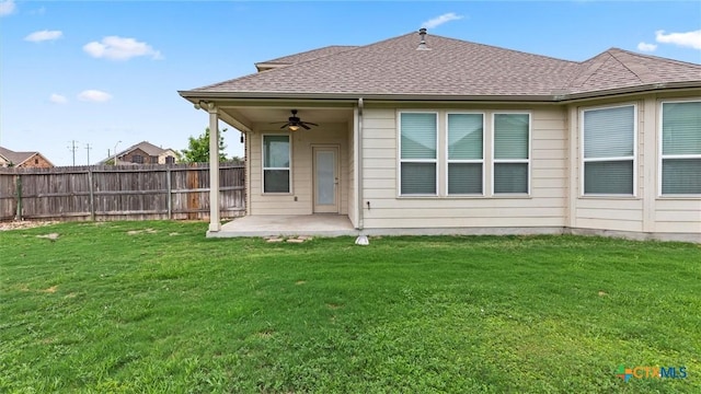 647 Ridgeglen Dr, New Braunfels, TX 78130 - back of property featuring ceiling fan, a patio, and roof with shingles