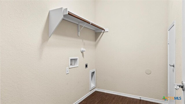 647 Ridgeglen Dr, New Braunfels, TX 78130 - washroom with hookup for a washing machine, dark wood-style floors, and hookup for an electric dryer