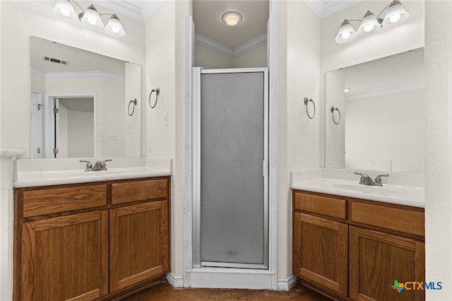 2301 Big Divide Rd, Copperas Cove, TX 76522 - full bathroom with ornamental molding, a stall shower, and two vanities