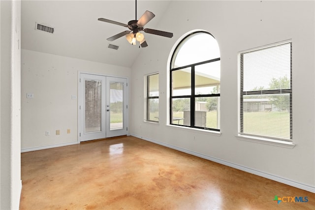2301 Big Divide Rd, Copperas Cove, TX 76522 - unfurnished room with french doors, finished concrete floors, baseboards, a ceiling fan, and healthy amount of natural light