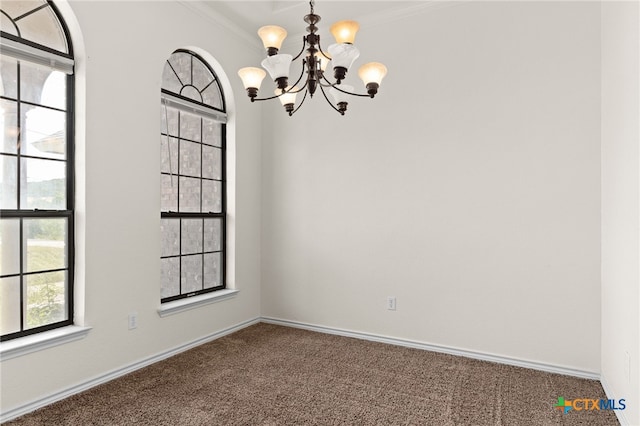 2301 Big Divide Rd, Copperas Cove, TX 76522 - carpeted spare room with crown molding, a chandelier, and baseboards