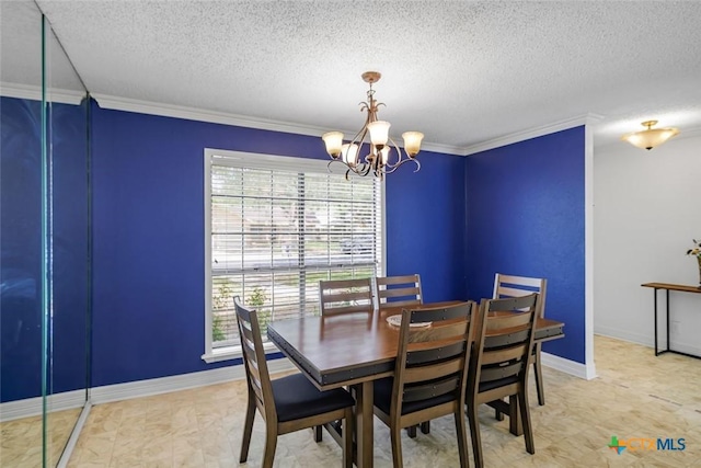205 Magdalena Dr, Victoria, TX 77904 - dining room with plenty of natural light, a textured ceiling, crown molding, and a notable chandelier