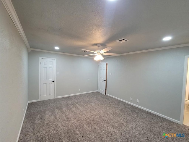 4106 Ermine Trl, Temple, TX 76504 - carpeted spare room featuring ornamental molding, a ceiling fan, recessed lighting, a textured ceiling, and baseboards