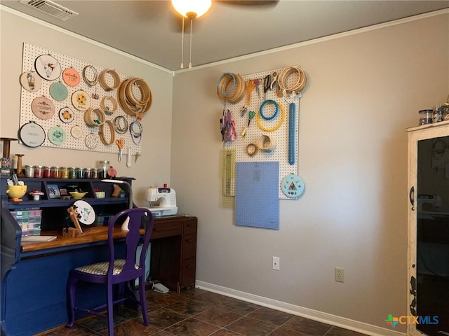 3002 Veterans Ave, Copperas Cove, TX 76522 - office space featuring dark tile patterned flooring, a ceiling fan, and ornamental molding