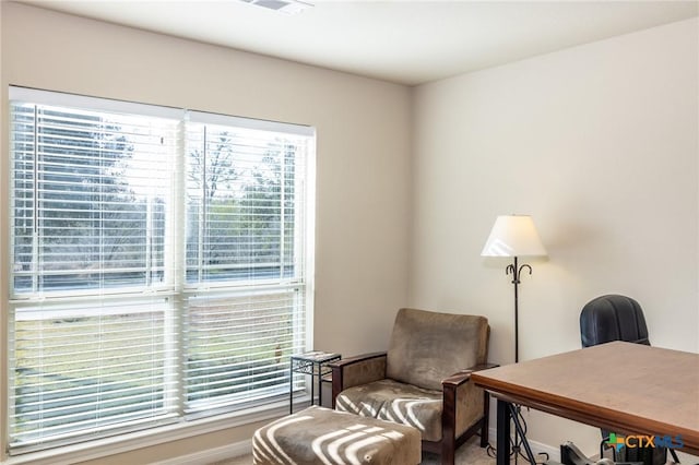 view of carpeted home office