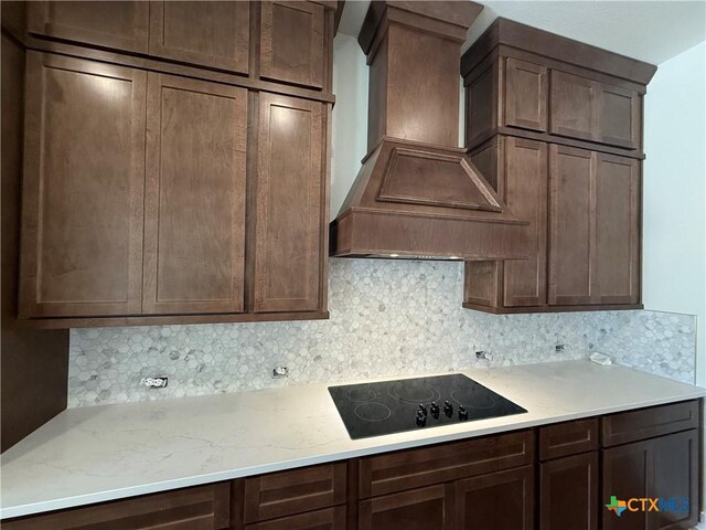 901 High Plains Dr, Nolanville, TX 76559 - kitchen with appliances with stainless steel finishes, custom exhaust hood, light countertops, light wood-style floors, and tasteful backsplash