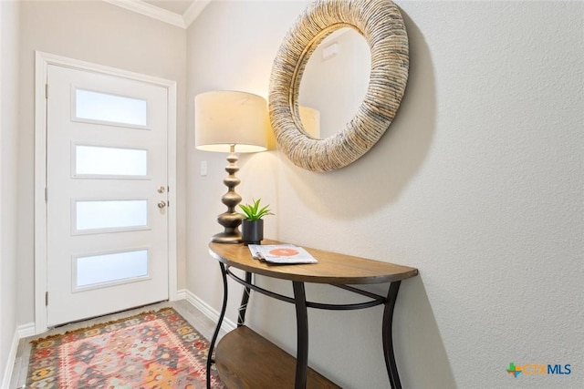 entrance foyer featuring a wealth of natural light and crown molding