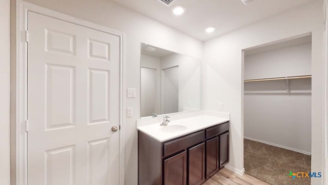 bathroom with vanity and wood-type flooring