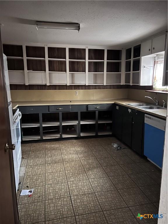 728 W Franklin St, Goliad, TX 77963 - kitchen with a sink, dishwasher, light countertops, a textured ceiling, and dark cabinets