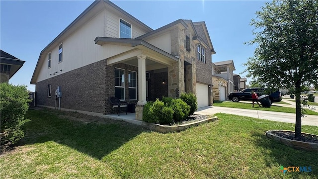 9516 Glynhill Ct, Killeen, TX 76542 - exterior space featuring driveway, a garage, stone siding, and a front yard