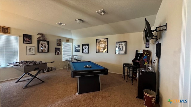 9516 Glynhill Ct, Killeen, TX 76542 - recreation room featuring carpet flooring, baseboards, billiards, and visible vents