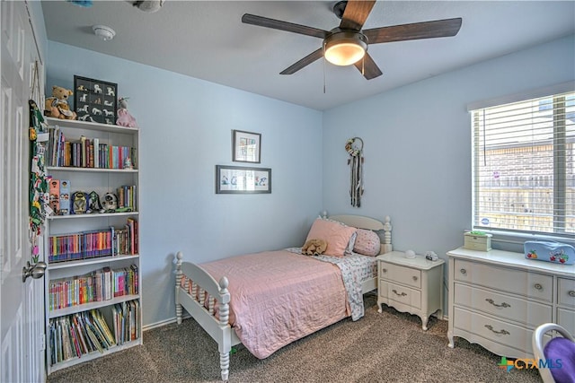 bedroom featuring carpet floors and ceiling fan