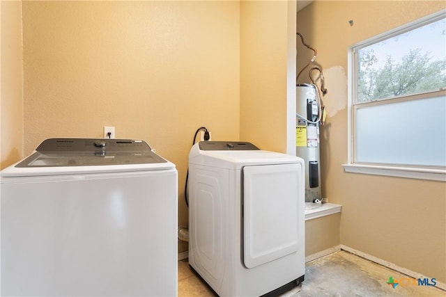 laundry room with washer and dryer and electric water heater