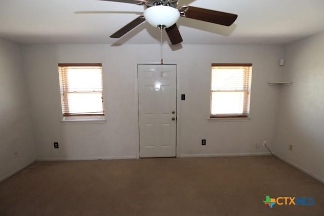 entrance foyer with baseboards and carpet