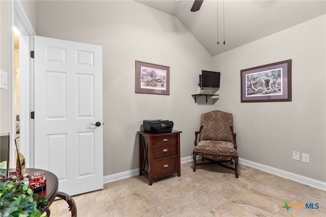 2935 Angelina Dr, Round Rock, TX 78665 - sitting room featuring vaulted ceiling, ceiling fan, and baseboards