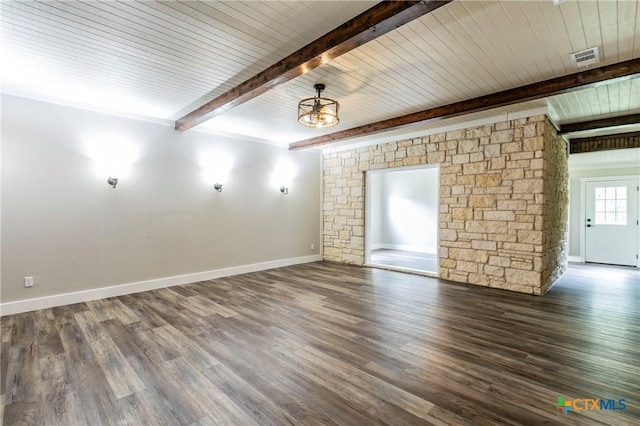 14380 Spotted Horse Ln, Salado, TX 76571 - unfurnished room with visible vents, beam ceiling, baseboards, and wood finished floors