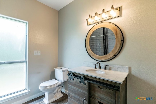 14380 Spotted Horse Ln, Salado, TX 76571 - bathroom with baseboards, vanity, toilet, and wood finished floors