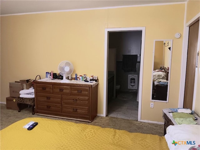 carpeted bedroom with ensuite bathroom