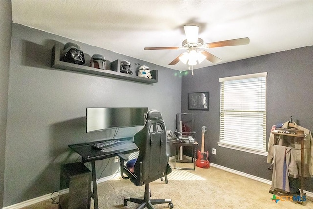 2529 Nolan Creek St, Temple, TX 76504 - carpeted home office with baseboards and a ceiling fan