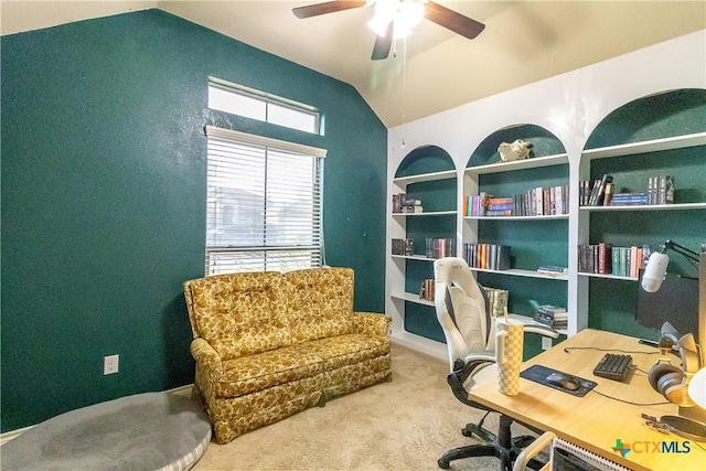 2529 Nolan Creek St, Temple, TX 76504 - office area featuring lofted ceiling, carpet floors, and a ceiling fan