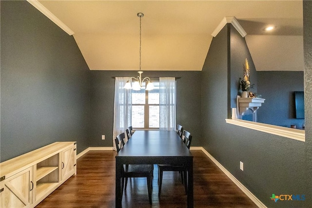 2529 Nolan Creek St, Temple, TX 76504 - dining area featuring vaulted ceiling, a chandelier, and dark wood-type flooring