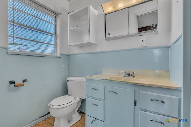 bathroom featuring toilet, vanity, and tile patterned floors