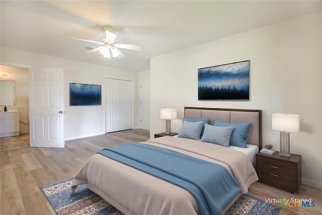 935 Verna Lee Blvd, Harker Heights, TX 76548 - bedroom with wood finished floors, a closet, and a ceiling fan