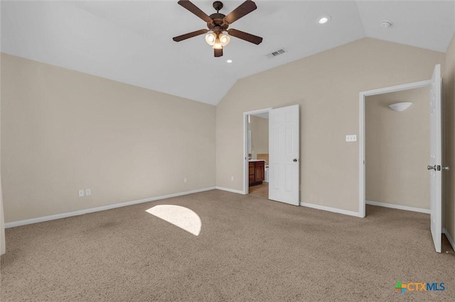 5708 High Meadow Dr, Temple, TX 76502 - unfurnished bedroom with lofted ceiling, carpet floors, recessed lighting, a ceiling fan, and ensuite bathroom