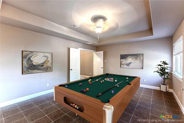 243 Arendes Dr, New Braunfels, TX 78132 - game room with ceiling fan, tile patterned floors, billiards, and baseboards