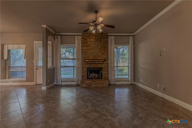 unfurnished dining area featuring a healthy amount of sunlight, light tile patterned floors, and an inviting chandelier