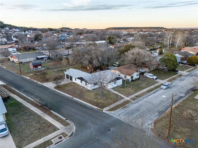 view of aerial view at dusk