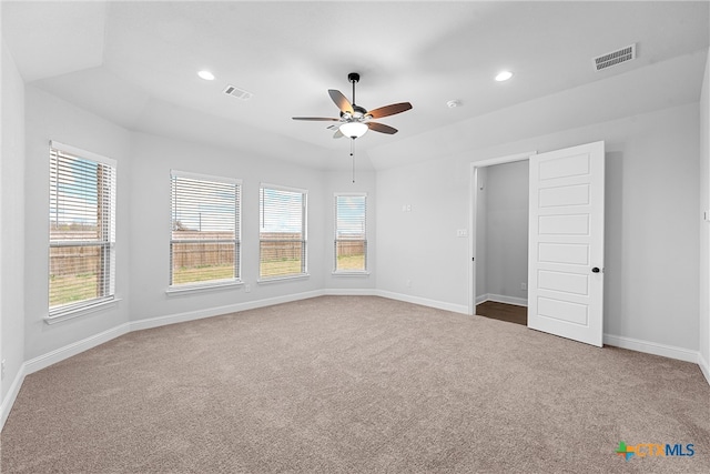 unfurnished bedroom featuring carpet flooring and ceiling fan