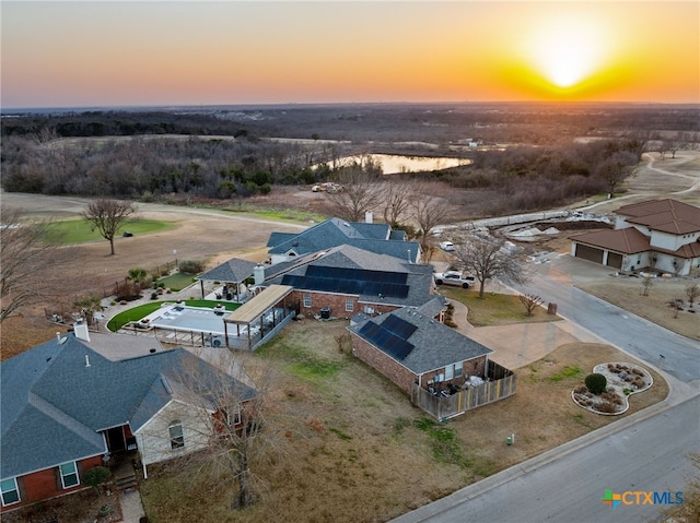 view of aerial view at dusk