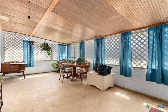 sunroom featuring wooden ceiling