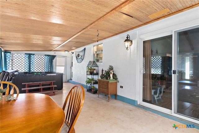 dining area with wooden ceiling