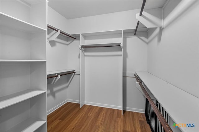 spacious closet with dark hardwood / wood-style flooring