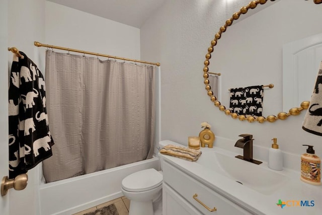 471 Copper Hill Dr, New Braunfels, TX 78130 - bathroom with vanity, shower / bathtub combination with curtain, and tile patterned flooring