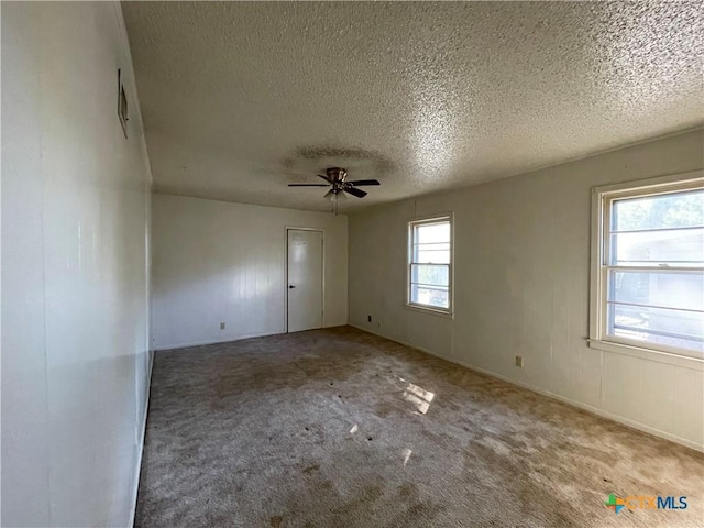 empty room featuring carpet flooring, plenty of natural light, and a textured ceiling