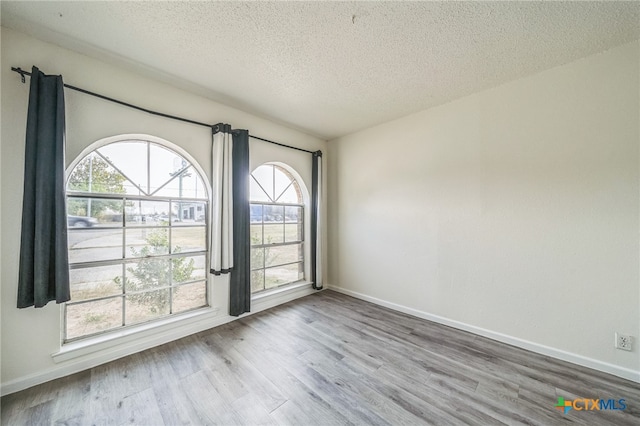 spare room with light hardwood / wood-style flooring and a textured ceiling