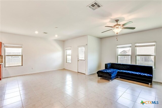 3802 Endicott Dr, Killeen, TX 76549 - living room featuring plenty of natural light, ceiling fan, light tile patterned flooring, and recessed lighting